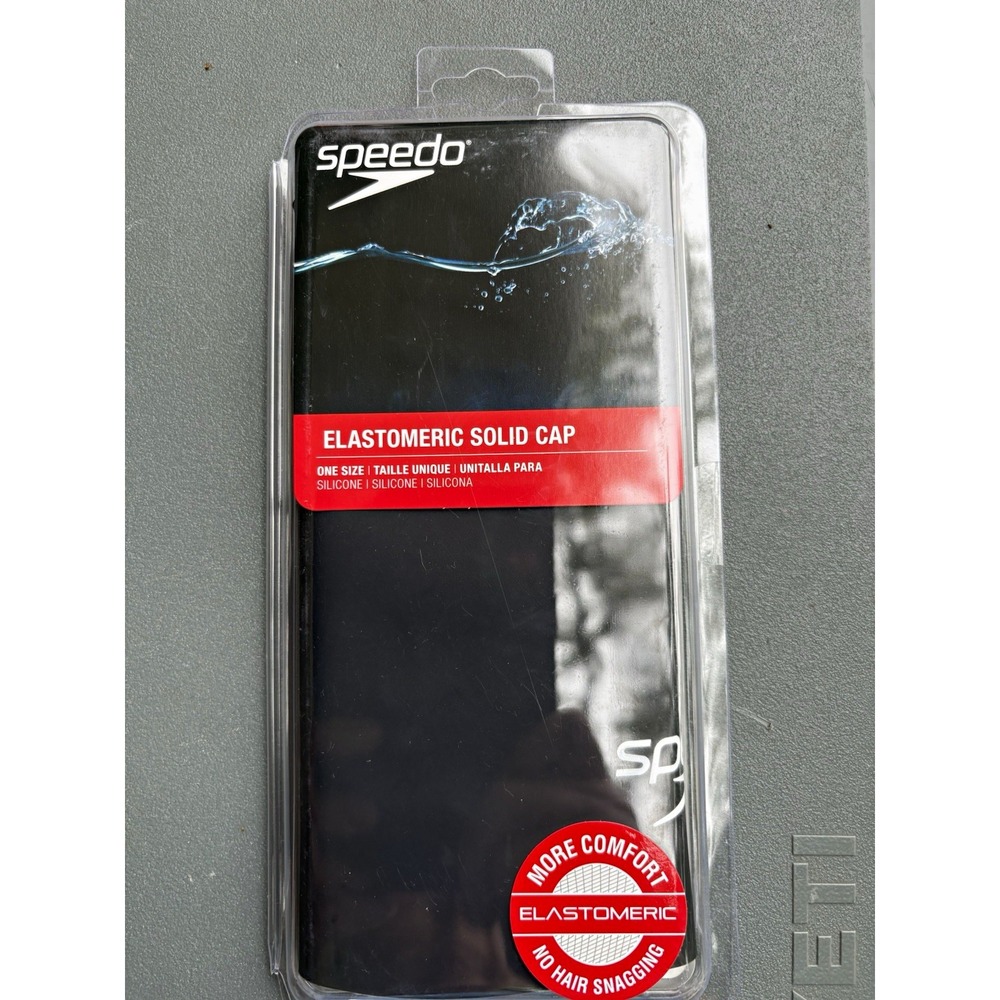 Speedo Elastomeric Solid Cap Silicone Swim Cap One Size Black - New